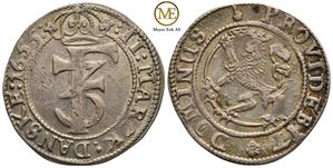 2 mark 1655 Frederik III. Kv.1+/01