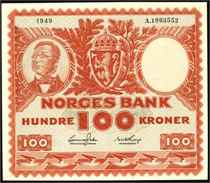 100 kroner 1949, serie A.1993552. 0