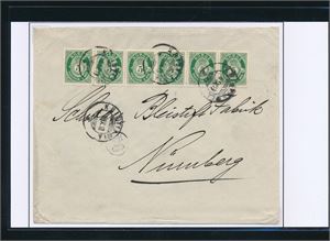 Dobbeltvektig brev med Nk 99 x6 stemplet "KRISTIANIA 6 IX 13" til Nürnberg, Tyskland