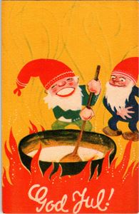 SPANGE. Nisser lager grøt. Brukt. (Norsk Julekort 215). Kv. 1-2