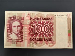 100 kroner 1977 QA erstatning ex. BMS