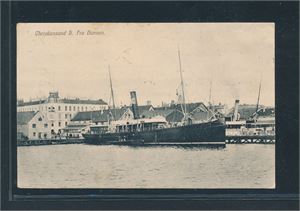 SKIPSKORT Christiansand S fra havnen (Abel). Ser ut som om skipet heter "Jylland"