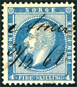 4. 4 skilling Oscar, annullert med håndskrevet "Asker 31/12 60".