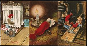 AUKRUST. 3 av 4 kort i Oppi serien 583. Alle med tekst God jul. Alle postgått. Kv. 1-2