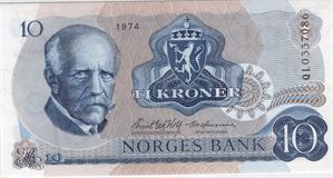 10 kroner 1974 QL erstatningsseddel. Kv.0