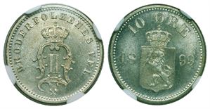 10 øre 1899 Oscar II. Prakt eksemplar.