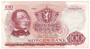 100 kroner 1963 Z.8005160. 8-million erstatningsseddel. 45a. RR-seddel. Kv.1