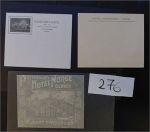 LOGOKONVOLUTTER HOTEL 3 ubrukte konvolutter fra Vestlandet. 2 med reklamebilde bak