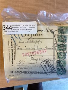 FØLGEBREV.  Lot med ca 300 følgebrev, +/- 1910   Observert Portofrihet, postoppkrav mm.
