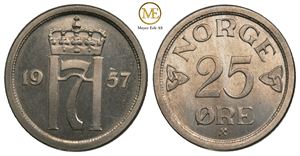 25 øre 1957 Haakon VII. Prakt eksemplar