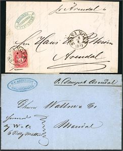 Dampskibet Arendal. 4 forsendelser, hvorav 2 frankerte med påskrifter fra båten.