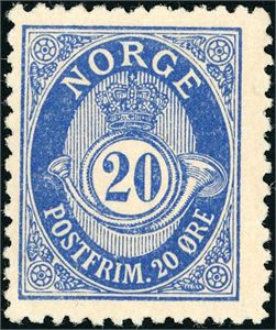69. 20 øre grovtagget Knudsen med liten krakkelering i limet. (4.500,-).