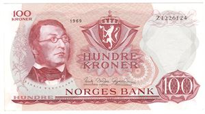 100 kroner 1969 Z.1226124. 1-million erstatningsseddel. Kv.01