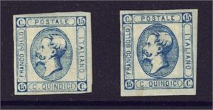 ITALIA Michel 15 type I og II, henslete merker x. (Michel € 550,-)