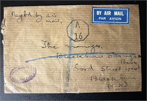 INDIA Brev til England stemplet "CHITTAGONG 7 MAR 45". Lakksegl "Imperial Bank of India"