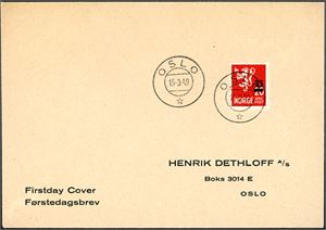 375. 25 øre Løve-provisorie på konvolutt, stemplet "Oslo 15.3.49".