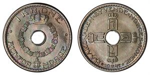 1 Krone 1947 kv 0, fin patina *