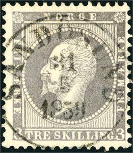 3. 3 skilling Oscar, rettvendt stemplet "Sandøsund 31.5.1859".