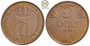 5 øre 1933 Haakon VII. Kv.0