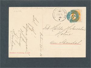 VESTFOLD Flott kort med blått 4-rings "274" (Halle) sidestemplet "FREDRIKSVERN 23-XII-15".