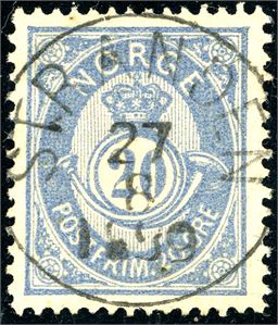 54 I. 20 øre 20 mm, rettvendt fullstemplet "Stranden 27.8.1888"