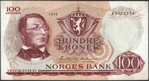 100 kr 1975, serie Z 0322734. Erstatningsseddel. 1+