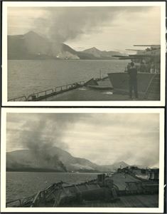 Svalbard. Four postcards with pictures from WW2. All with marks after glue on reverse.