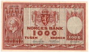 1000 kroner 1949 A.0251326. Kv.1