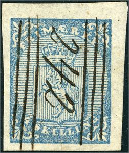 1. 4 skilling våpen 1855, anert med håndskrevet nummer "242" (Ringsager, HE) samt 3 streker "over" og "under" tallet. To gode- og to normale marger.