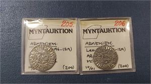 ARMENIEN LEON I (1196-1219) två st Tram silvermynt. (Kv1+/01)