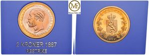 2 kroner 1887 restrike i bronse. Proof