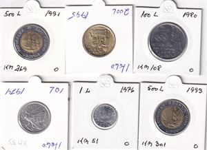 San Marino -  6 forskjellige nyere (1-10-100-200-500-500 lire)