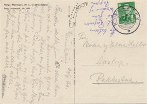 Hjelpestempel MYSUSÆTER HJ-SA 20 8 60 (Oppland) på postkort. Mysusæter brevhus I ble opprettet 1.8.1960, men fikk ordinært datostempel noe senere i august.