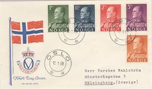 FDC NK 469-73 Olav kronemerker, st. Oslo 12-1-59, sendt til Sverige  (1.500.-)