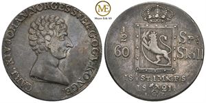 1/2 speciedaler 1821 Carl XIV Johan. Kv.1+