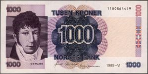 1000 kroner 1989-VI, nr 1100864459. 01