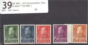 NK 469 - 473 Kronemerker Olav V, serie ** (V/ 680.-)