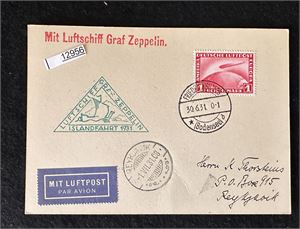 REICH-ZEPPELIN Kort med 1M til Reykjavik stemplet "FRIEDRICHSHAFEN 30.6.31"