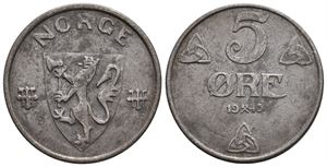 5 øre 1945 Haakon VII. Kv.1+