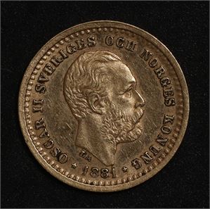 5 kronor 1881 Sverige 1+/01 Gull