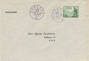 Kronet Posthorn OSALAND (RO / 9). Pene avtrykk på trykksakbrev frankert med NK 360.