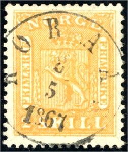 6. 2 skilling 1863, pent stemplet Røraas 8.5.1867" (ST).
