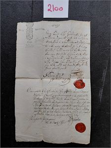 STEMPLET PAPIR Christian VII 12 skilling 1799. Dokument No 3, meget pent med 2 lakksegl og arkivbretter