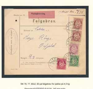 Nk 76, 77, 80 x2 og 83 på følgebrev postoppkrav stemplet "KVITESEID 8 VI 04"