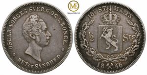 1/2 speciedaler 1846 Oscar I. Kv.1/1+