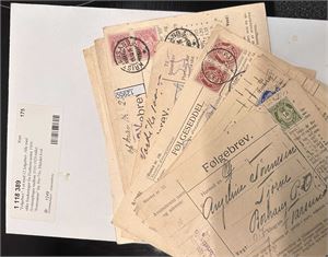 FØLGEBREV 12 stk med 1909-serien avstemplet 1910-20-tallet. Portosatser 30-75øre