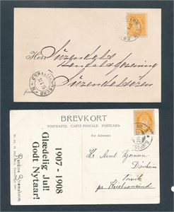 2 kort stemplet "SØPOSTKONTOR NR 3" 1903 og 1905. 2 forskjellige. Utrop 100 på en annen auksjon