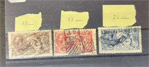 GB o 1913-18 2s6, 5 og 10sh. Oppgitt vertikale mål, alle merker hele og uten tynne flekker