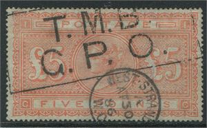 1882 £5 orange SG133 on blued paper