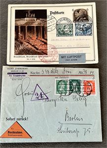 REICH-BREV/KORT Brev sendt i oppkrav 1928 og kort sendt luftpost 1934